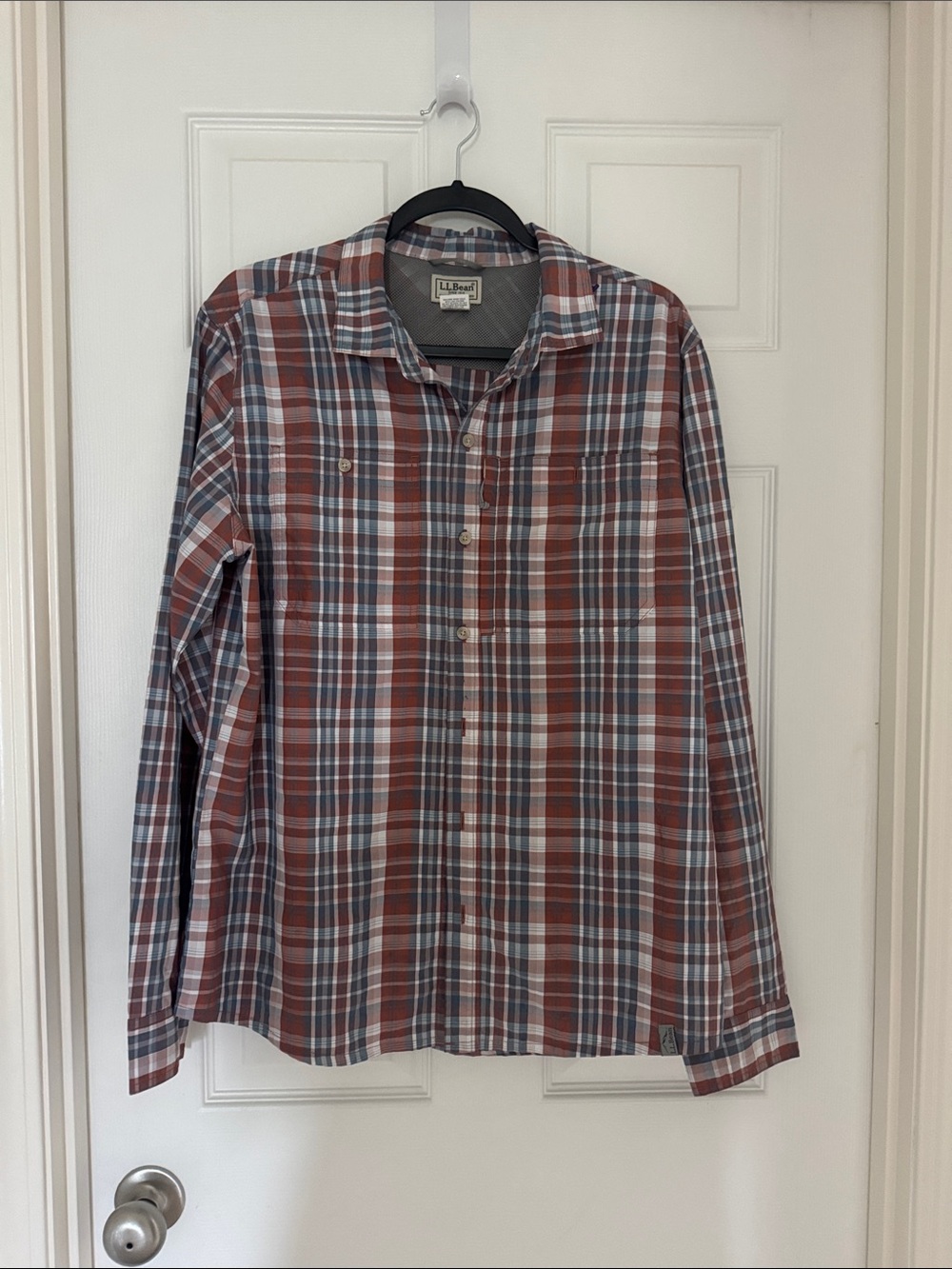 L.L. Bean Men’s Plaid Button-Down Shirt - Rust and Blue